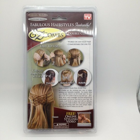 EZ Combs Stretchable Double Combs 2 PC Set in Dazzling Silver and Caramel Bronze - Picture 2 of 2